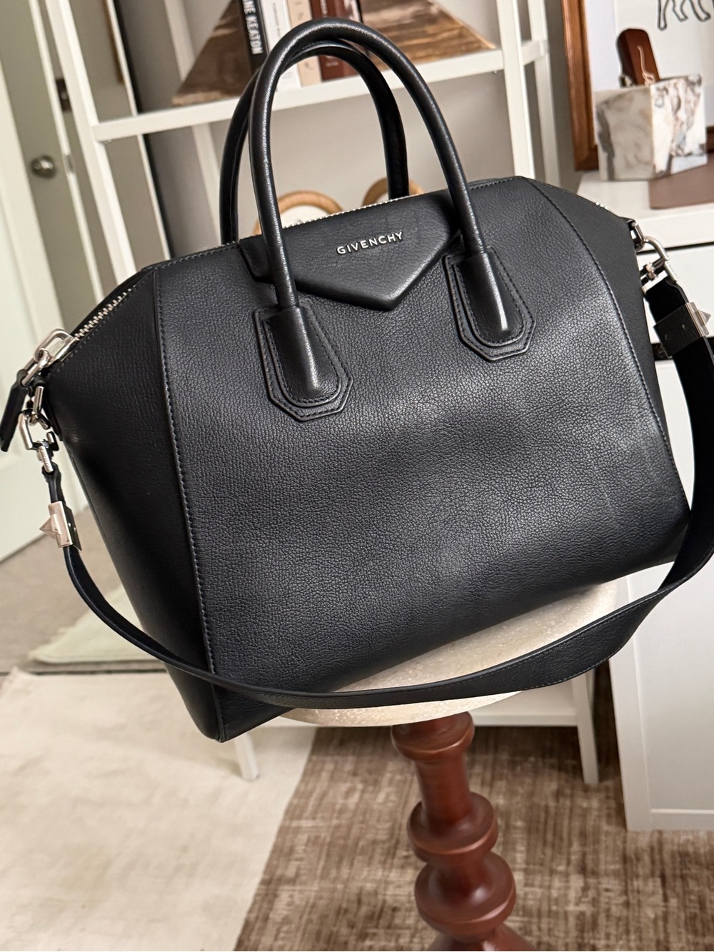 Givenchy Black Pebbled Leather Satchel with Detachable Strap